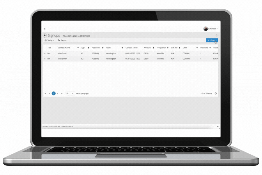 Filter signups | Idealfundraising
